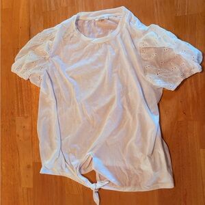 White Eyelet Sleeve Tie-Front Top